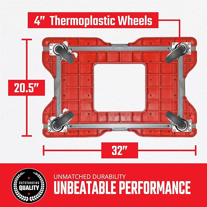 SNAP-LOC, 4 Wheel Dolly, 1,200 lb Professional E Track Dolly, Heavy Duty Furniture Moving Cart, Modular Cargo Platform, Made in USA, Red