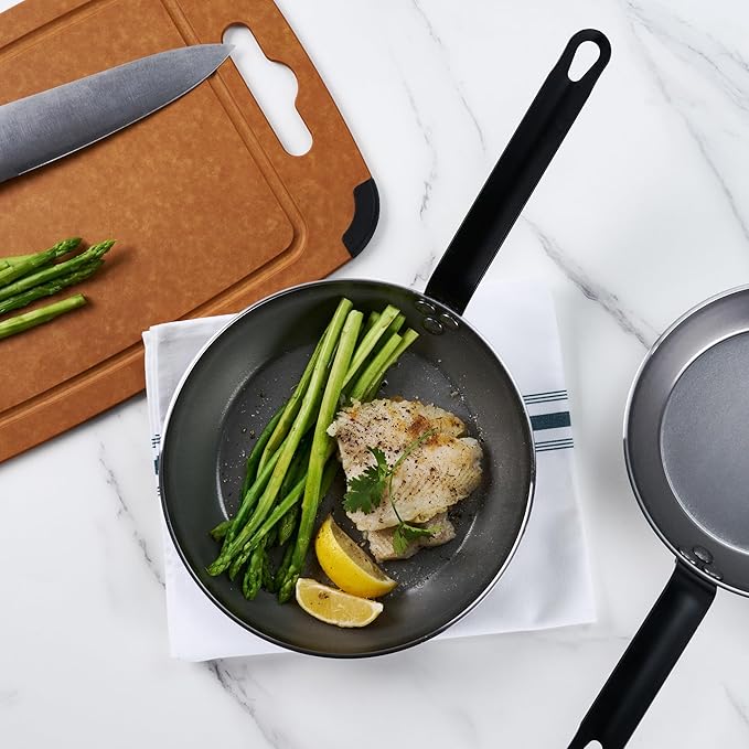 Restaurantware Met Lux 9.5 Inch Fry Pans, 6 No-Stick Frying Pans - Induction-Ready, Triple-Riveted, Silver Carbon Steel Cooking Skillets, Durable, For Searing, Sauteing, And Browning Food