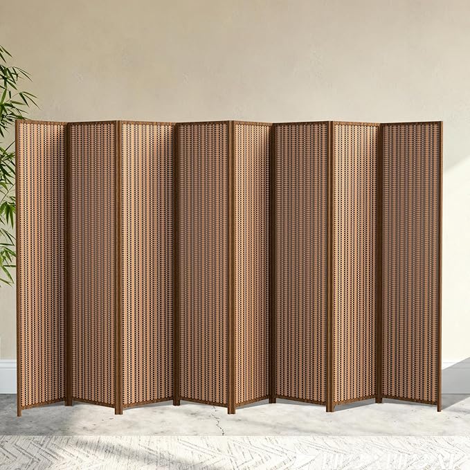 8 Panel Room Divider and Extra Wide Folding Privacy Screen, 126" W x 67" H, Bamboo Room Divider for Room Separation