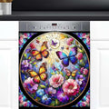 Dishwasher Magnet Cover Spring Butterfly Flower Front Dishwasher Cover Decoration Reusable Magnetic Door Cover Panel Decal Home Appliances Stickers Kitchen Refrigerator Fridge 23"x26"