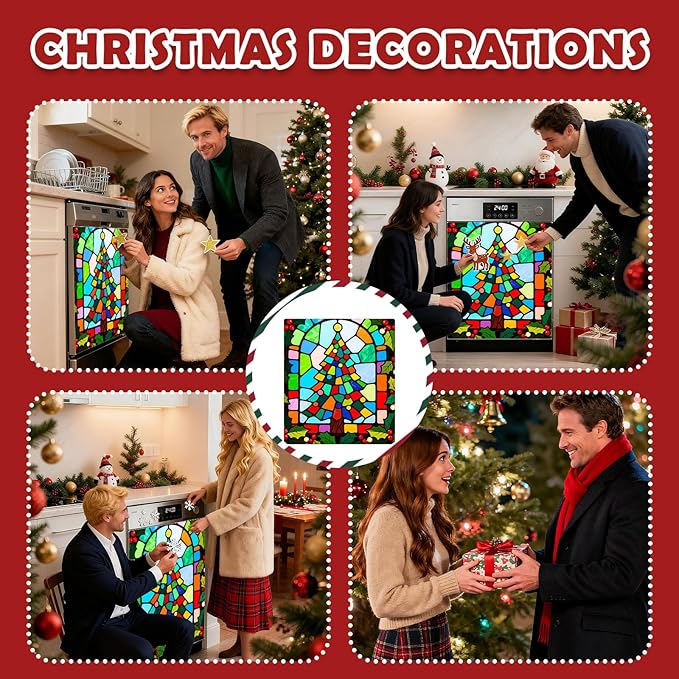 Christmas Tree Dishwasher Magnet Cover, 23" W x 26" H Fridge Magnetic Stickers Reuseable Magnet Panel Decal Cover for Washing Machine Fridge Microwave Cabinet Kitchen Christmas Decoration