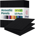 Acoustic Panels 12-Pack Soundproof Wall Panels 12"x12"x0.4" Decorative Sound Dampening for Your Home, Office, Studio, Bedroom & More with Unique LineWave Carving [Deep Black]