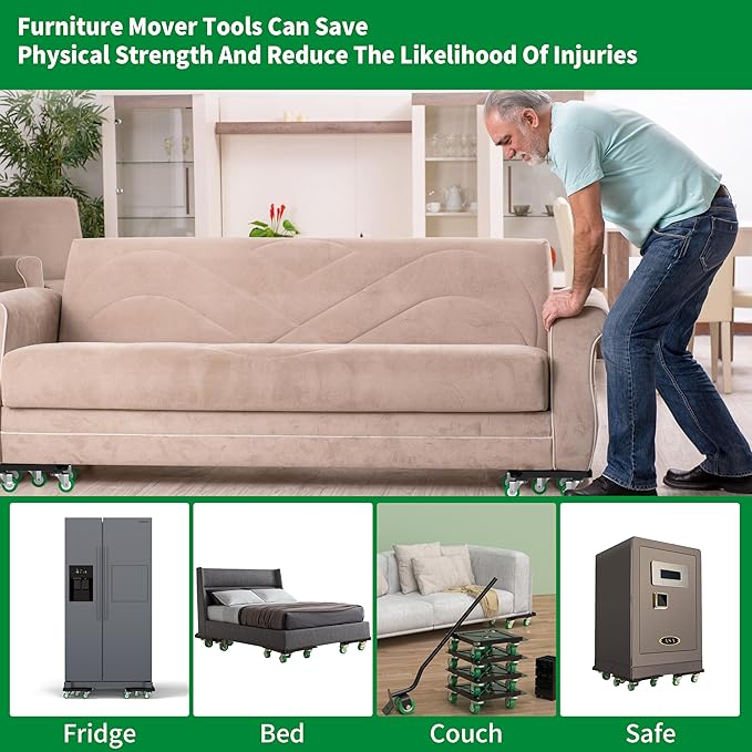 Heavy Duty Furniture Dolly 360° Rotating 5 Wheels, Alloy Steel Furniture Movers Up to 3000 lbs/1360 Kg Load Capacity with Measure Tape and Leveler (5.3x5.3 in)