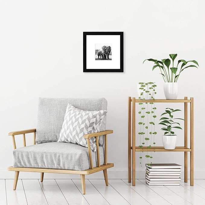 Americanflat 8x8 Picture Frame with Shatter-Resistant Glass - Use as 4x4 Frame with Mat or Display 8x8 Photo Without Mat - Signature Collection - Square Frames for Tabletop and Wall Display - Black