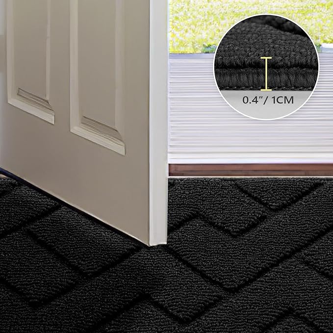 hicorfe Dirt Trapper Indoor Doormat,20"x59" Welcome Door mat,Non Slip Backing Washable Door Mats,Absorbent and Resistant Low-Profile Entrance Inside Floor Mat for Front Back Door,Entryway (Black)