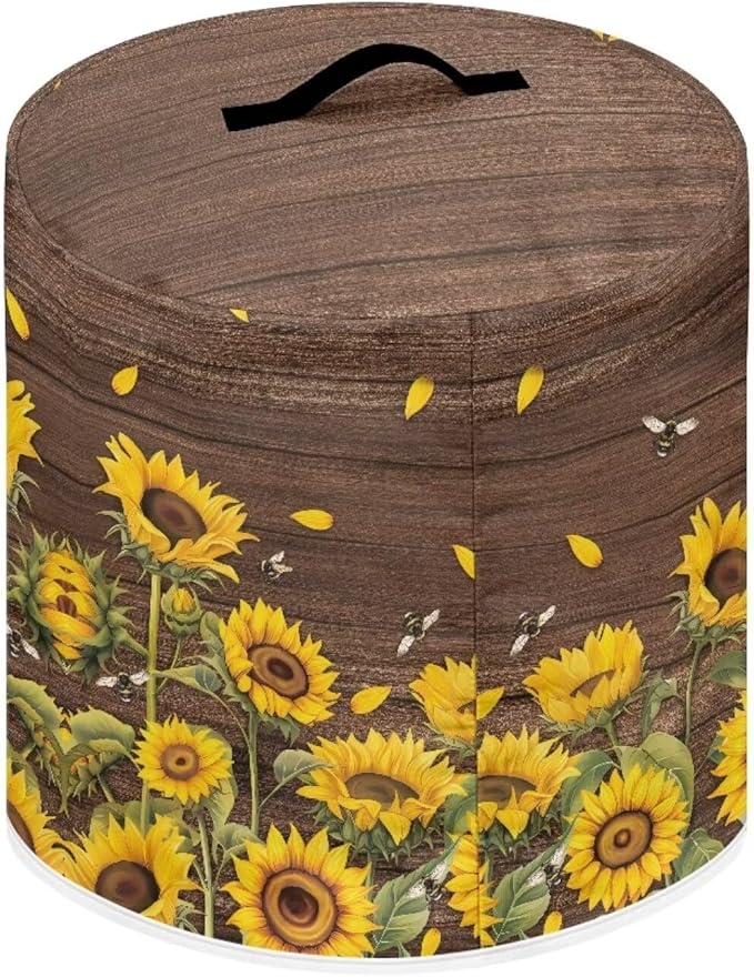 8 Quart Pressure Cooker Cover Dust-Proof Kitchen Appliance Air Fryer Cover with Handle and Pockets Keep Kitchen Appliance Clean Home Decor, Sunflower Bee Wood Grain