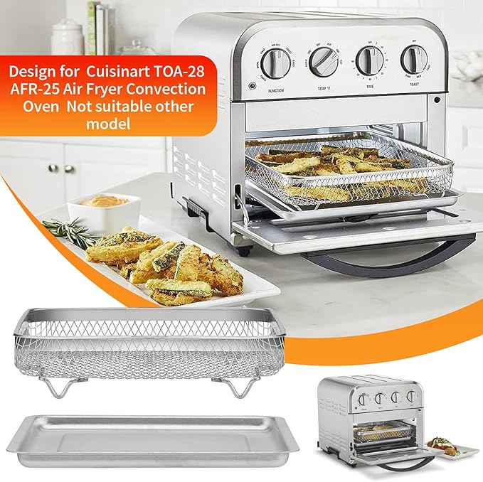 Air Fryer Tray Replacement for Cuisinart TOA-28 AFR-25 Toaster Air Fryer Convection Oven, 11.29 * 9.68'' Non-stick Mesh Air Fryer Steel Basket Wire Rack Accessories Parts, Dishwasher Safe