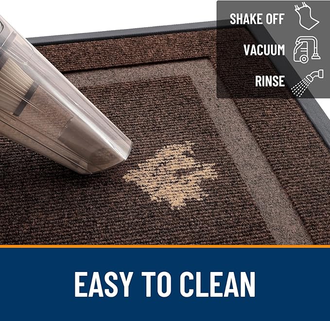 OLANLY Front Door Mat Indoor Outdoor Entrance, Waterproof All-Season, All-Weather Doormat, Sturdy Natural Rubber, Fade Resistant, Low Profile, Easy Clean Patio Porch Entryway Mat, 59x40, Dark Brown