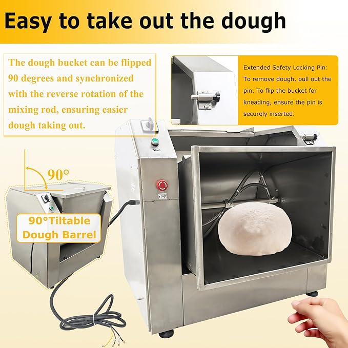 75L Commercial Dough Mixer Stainless Steel Electric Flour Mixing Machine 220V 4KW, Heavy Duty Large Capacity Dough Spiral Kneading Machine with 90 Degree Tilt Bucket for Restaurant Canteen