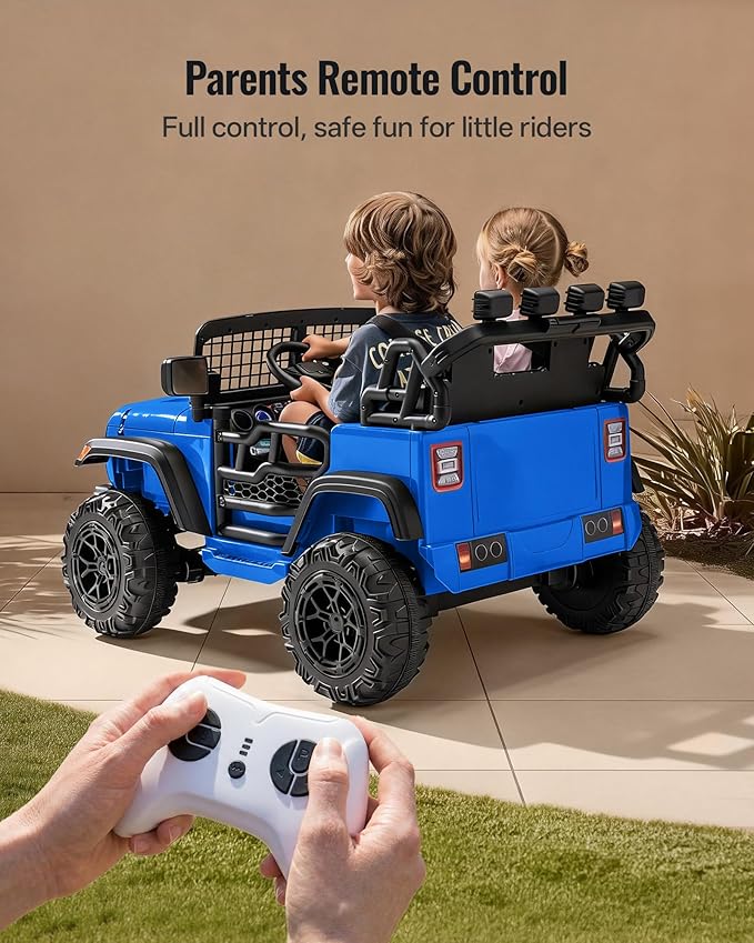 2 Seater Ride on Car Toy, 24V 4WD Electric Car for Kids 4-8 with Remote Control, 4x200W Motors, Capacity 110 lb - Blue