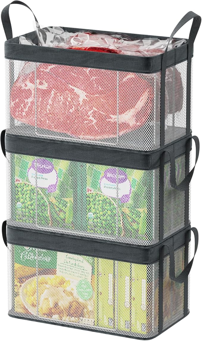 iSPECLE Freezer Organizer Bins - 3 Pack Large Stackable Deep Freezer Organizer Bins for 5 to 7 Cu.Ft Chest Freezers Easy Get Foods without Digging, Faster Freezing Better Freshness, White