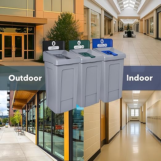 33 Gallon Landfill Waste Bin with Open-Top Lid – Heavy-Duty Commercial Trash Can with Liner Cinches and Venting Channels – for Offices, Schools, and Restaurants
