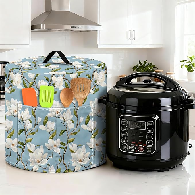 Kitchen Appliance Accessories Dust Cover for 3-6-8 Quart Instant Pot, Pressure Cooker, Air Fryer & Crock Pot,Decorative Appliance Cloth Cover with Top Handle & Storage Pockets (Light blue, 8 Quart)