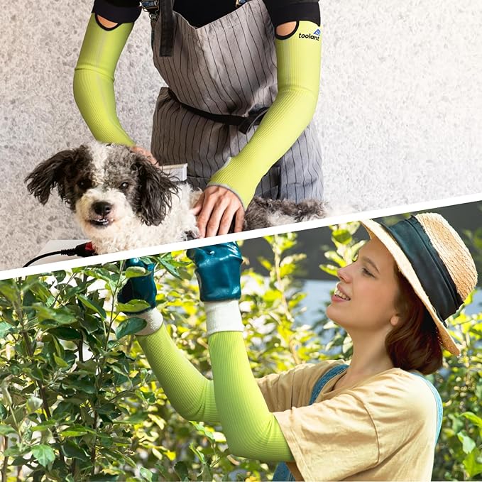 OriStout Cut Resistant Gardening Sleeves with Thumb Hole, Green, 2 Pairs, Protective Arm Sleeves for Yard Work, Yard Working, Welding, Arm Guards for Biting, Pet Grooming