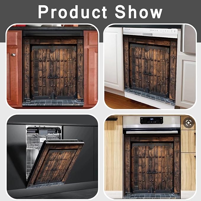 Vintage Wooden Door Dishwasher Covers for The Front Home Refrigerator Panel Cover, Barn Wooden Door Dishwasher Decal Sticker - (23" x 26" Ordinary)
