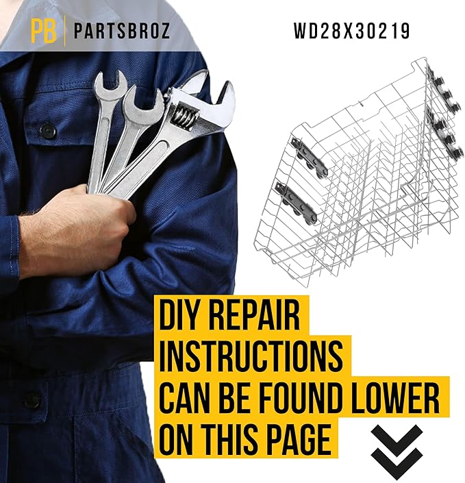 PartsBroz WD28X35779 WD28X30219 Dishwasher Upper Rack Assembly - Compatible With General Electric Hotpoint Haier - Replaces AP7034202 PS16618975 WD28X25018 WD28X26098 WD28X10347 WD28X10348 WD28X22676