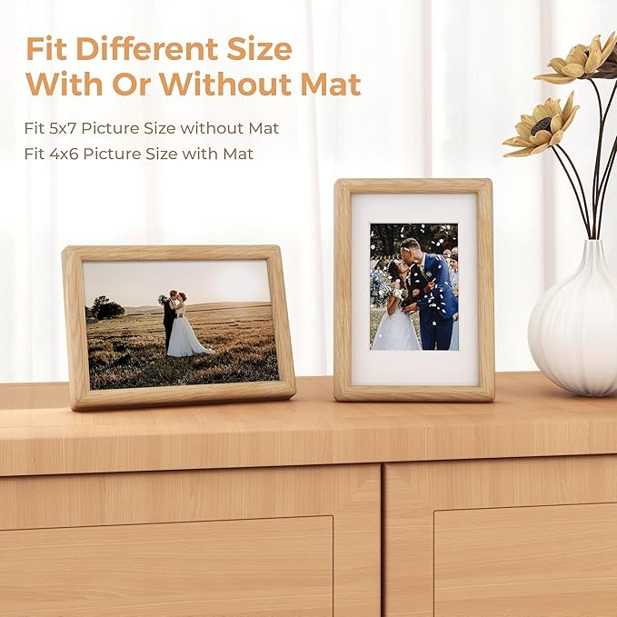 Axeman 5x7 Oak Frame - Rounded Corner 5 x 7 Picture Frame Matted to 4x6 - Natural Oak Wood Photo Frame with Tempered Glass for Tabletop or Wall Mount Display
