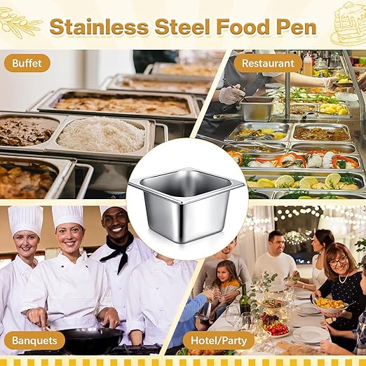 Rtteri 22 Pcs 1/6 Size 4 Inch Deep Stainless Steel Hotel Pans Set: 16 Metal Buffet Steam Table Pans with 2 Tongs & 4 Spoons – Stackable & Anti Jam, Commercial Restaurant Catering Kitchen Food Prep