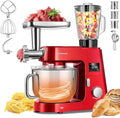VIVOHOME 9 in 1 Multifunctional Stand Mixer with Fermentation, 6 Speed 7.5 Quart Kitchen Electric Food Mixer with Timer, Meat Grinder, Juice Blender, Vegetable Slicer, Pasta and Cookie Maker, Red
