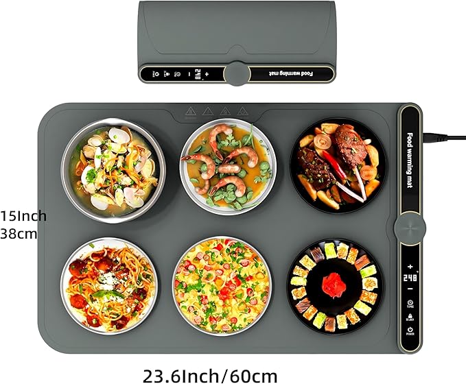 LYSXP 2025 Food Warming Mat, 15x23.6Inch 9-Level Temperature Adjustment, Multi-Functional Food Heater for Parties and Daily Use (Grey)