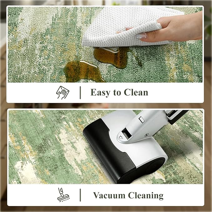 Collive Kitchen Mats Cushioned Anti Fatigue, Modern Abstract Non Slip Kitchen Floor Mat Waterproof Green Sink Rug 2 Piece, Comfort Desk Standing Rugs for Bedroom, Office, Laundry, 17"x29"+17"x47"