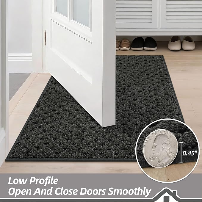 BEQHAUSE Dirt Trapper Door Mat Non-Slip Entryway Rugs Stain Resistant Absorbent Dog Doormats Woven-Look Washable Welcome Floor Doormat For Front Back Door, Muddy Wet Shoes & Paws, 24" x 36", Dark Grey