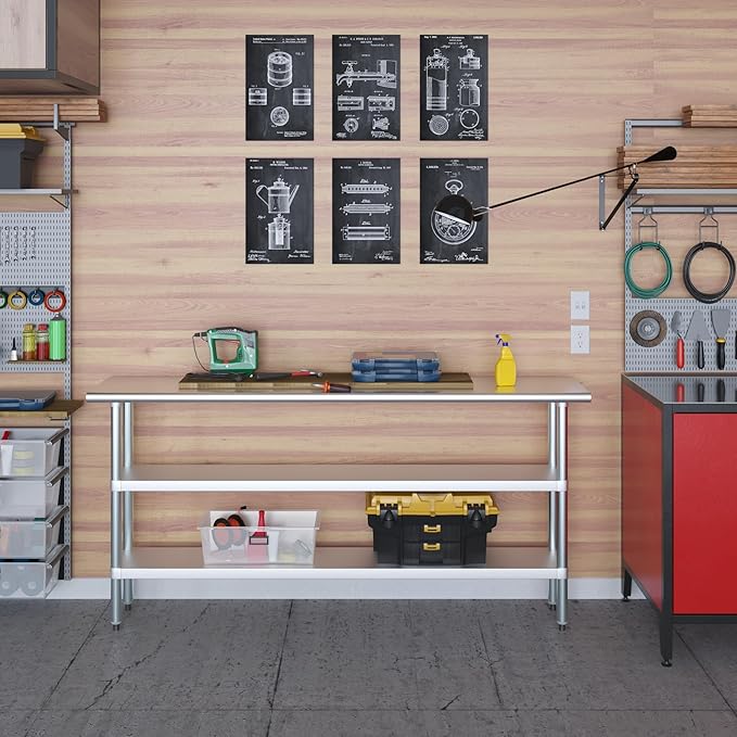 AmGood Stainless Steel Work Table with 2 Shelves | NSF | Metal Utility Table (72" Long x 14" Deep)
