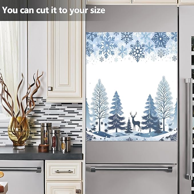 Blue Christmas Tree Dishwasher Magnet Cover Panel,Snowflake Elk Magnetic Dishwasher Covers Refrigerator Sticker Decal Christmas Decorative Washing Machine Cover for Home Kitchen,23x26in