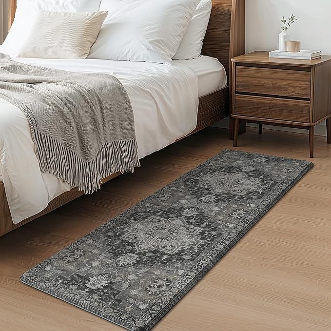 GENIMO Kitchen Mats for Floor 2PCs, Washable Anti Fatigue Mat for Cushioned, 17.3"x59"+17.3"x30", Waterproof Kitchen Rugs, Non Slip Comfort Standing Mat Rug for Home, Sink, Laundry, Dark Gray
