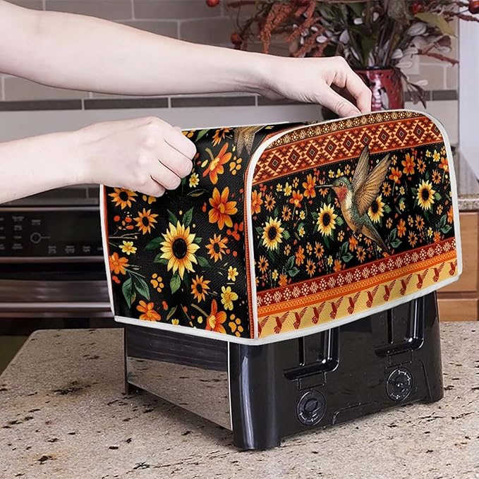 Aztec Hummingbird Sunflower Print 2 Slice Toaster Cover Fingerprint Protection Kitchen Accessories Decor Waterproof Bread Maker Cover