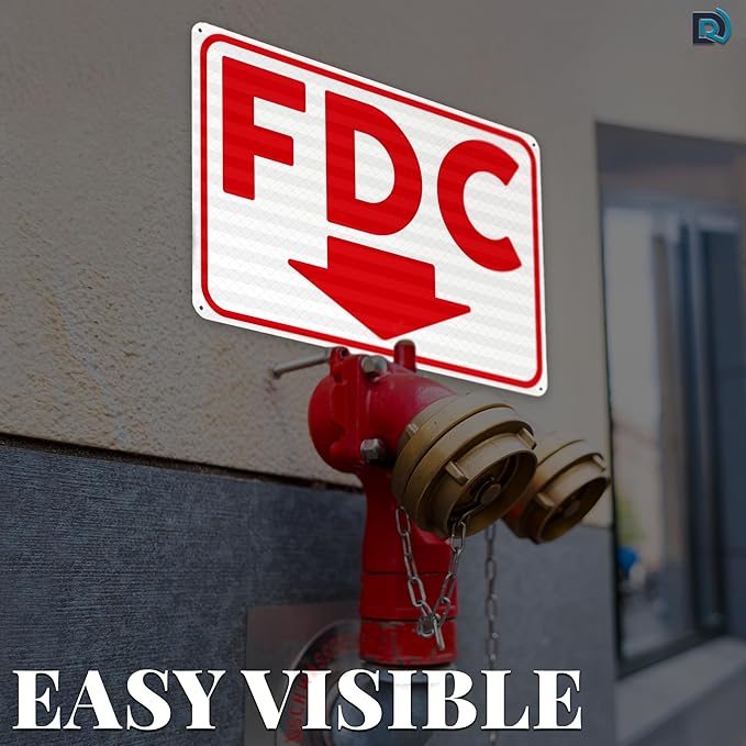 FDC Sign with Arrow, Reflective Aluminum 18x12 Fire Department Connection Sign, Heavy-duty, UV Protected and Weatherproof