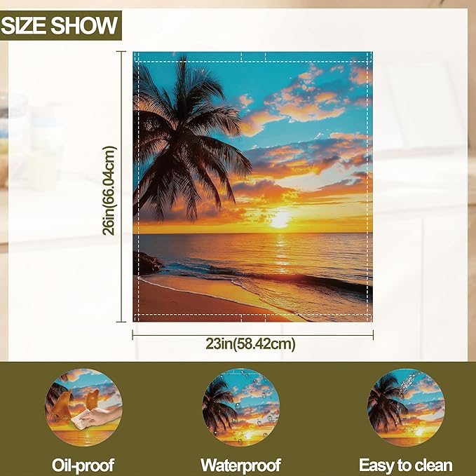 Tropical Palm Dishwasher Magnet Cover,Sunset Sea Beach Kitchen Decor Waterproof Refrigerator Magnet Appliance Cover Protector,23Wx26H Inches