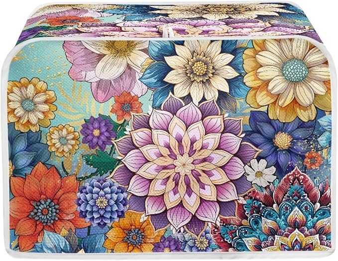UNICEU Boho Flower Bright Blossom 2 Slice Quilted Toasters Cover, Dust-proof Toasters Cover Bread Maker Cover Kitchen Small Appliance Dust Cover