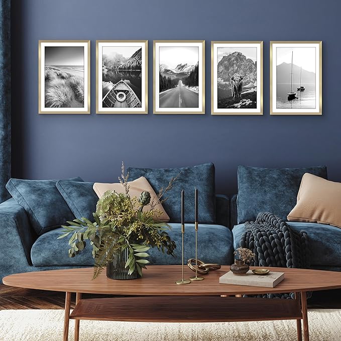 Americanflat 13x19 Picture Frame with Polished Plexiglass - Set of 5 - Use as 11x17 Frame with Mat or Display 13x19 Photo Without Mat - Galleria Collection - Picture Frames for Wall Display - Gold
