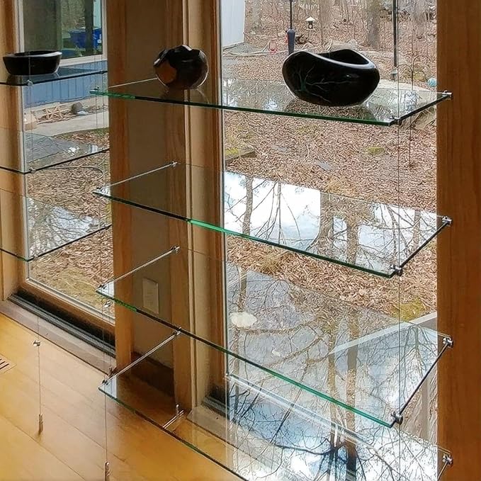 Floating Shelves - Pack of 5 Tempered Glass Shelves, 10" W x 44" L, 3/16" Thick, Polished Edges-– Rectangular Replacement Shelves for Cabinets, Display Cases & Retail Fixtures