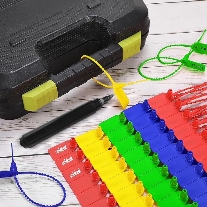 1000 Pcs Plastic Tamper Seals Fire Extinguisher Tags Security Tags Seals Safety Numbered Zip Ties Labels Safety Disposable Self Locking Signage 250 mm Length (Colorful)