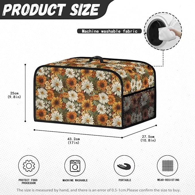 Daisy Slow Cooker Dust Cover - Floral Oval 6-8 Qt Crock Pot Cover Keeps Appliance Clean