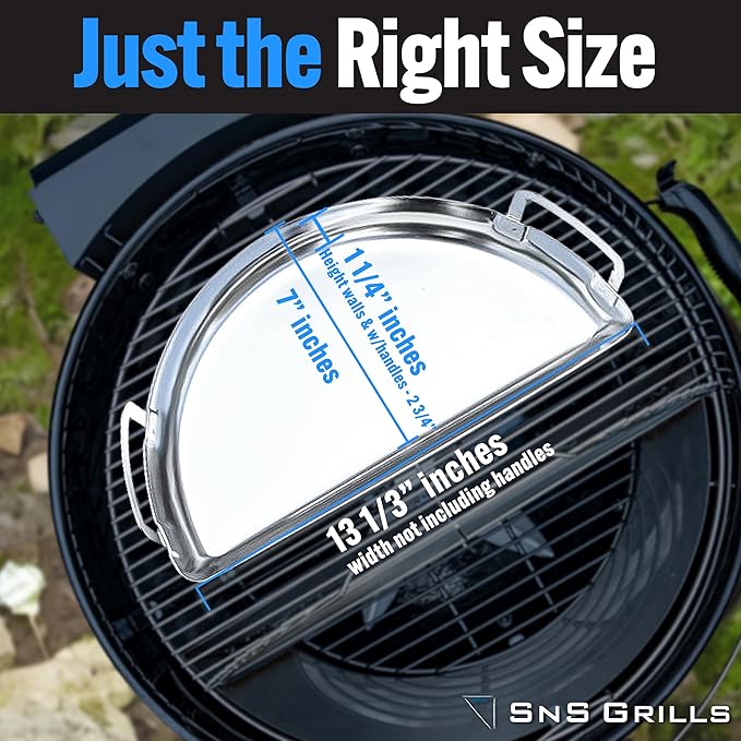 SnS Grills Slow ‘N Sear Mini Drip Pan - Stainless Steel Grilling Accessory for 18" Weber Kettle & Other Kettle Grills, Perfect for BBQ, Baking, and Broiling