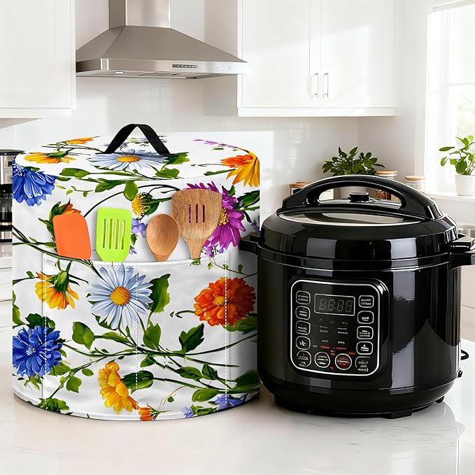 Kitchen Appliance Accessories Dust Cover for 3-6-8 Quart Instant Pot, Pressure Cooker, Air Fryer & Crock Pot,Decorative Appliance Cloth Cover with Top Handle & Storage Pockets (Green, 6 Quart)