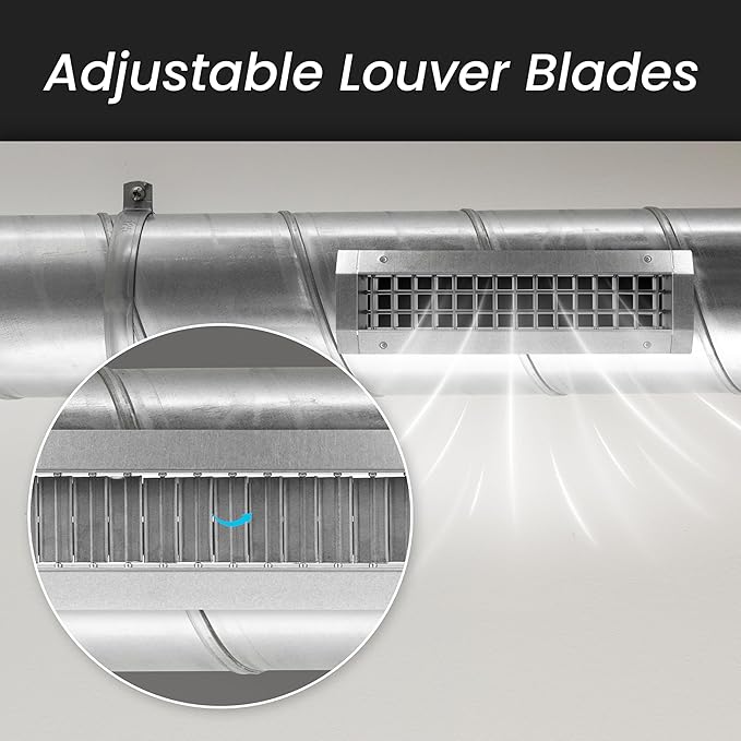 Repa Market 17" x 5" Inch Air Exhaust Grille for Round Ducts - Adjustable Louvre Blades - Galvanized Air Supply Vent Cover - Side Fit Round Surface Canal Ducting from 9.84" to 35.43" Inches