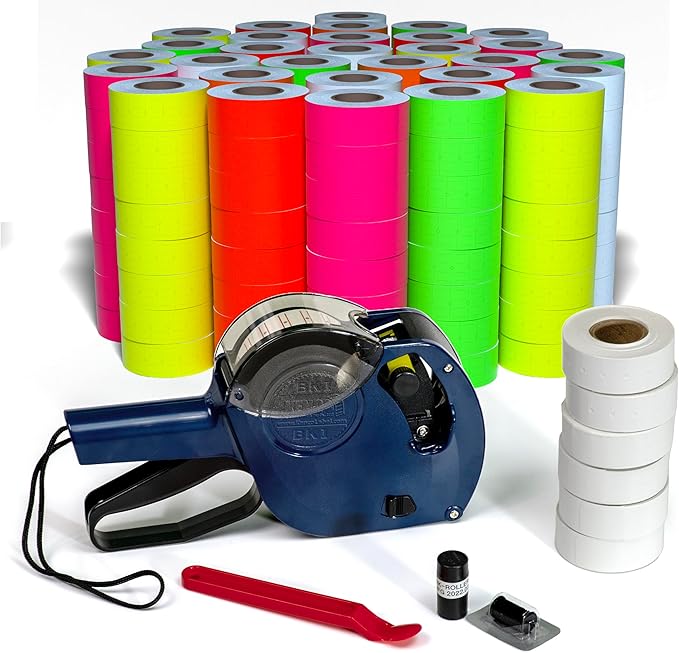Kenco BK 1 Line Price Gun Kit - Includes 6,000 Labels, 2 Ink Rollers, Label Scraper - 8 Digit Labeler for Pricing, Dating, and Coding (BK-1 KIT 240,000 Labels)