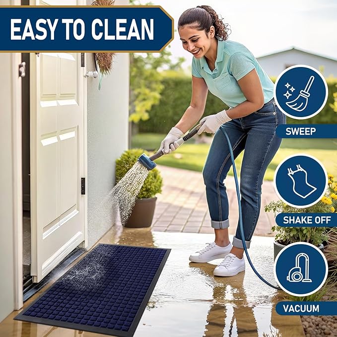 Smiry Front Door Mat Outside Entrance, Heavy Duty Natural Rubber Doormat, Non Slip, Trap Dirt and Moisture, Easy Clean, Low Profile Welcome Floor Mats for Indoor Outdoor Entry, 47x32 Inch, Navy Blue