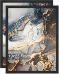 Engineered Wood 19 x 25 Frame Set of 2, Black Picture Frame for 19x25 Inch Poster Puzzle Photo, Light Weight 19by25 Poster Frame with Wood-grain for Wall - 2 Pack/Black/19 x25