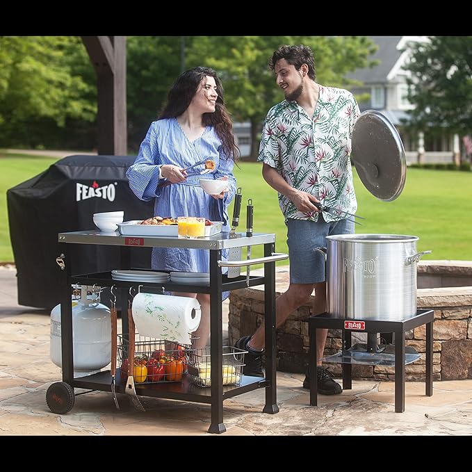 3-Shelf Outdoor Grill Table,Pizza Oven Table for Outside,Movable Grill Cart with Wheels,Indoor & Outdoor Cooking Station, Pizza Oven Stand for Ooni Blackstone Griddle 33.5”x 21.7”