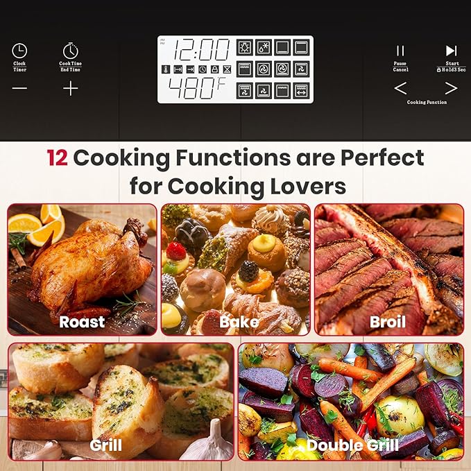 24 Inch Electric Wall Oven, ETL Certified, GASLAND 2.6 Cu.ft Built-in Single Wall Oven, 12 Cooking Functions, 3D Heating, Convection Oven with Rotisserie, Touch Control, Safety Lock, Black