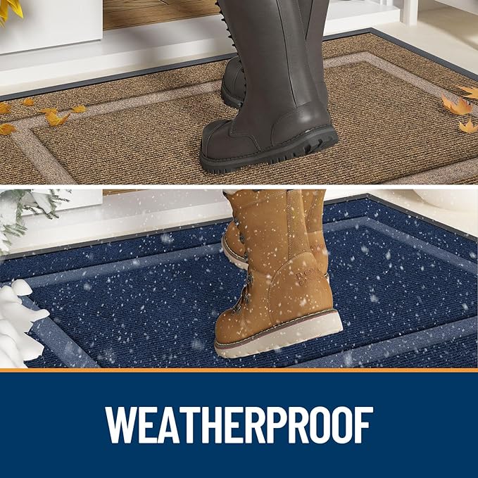 OLANLY Front Door Mat Indoor Outdoor Entrance, Waterproof All-Season, All-Weather Doormat, Sturdy Natural Rubber, Fade Resistant, Low Profile, Easy Clean Patio Porch Entryway Mat, 29.5x17, Blue