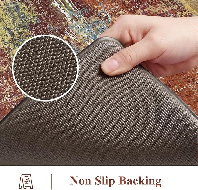 Collive Anti Fatigue Mats for Kitchen Floor, Abstract Cushioned Non Slip Kitchens Rugs Sets of 2 Waterproof, Red Comfort Foam Standing Mat for Sink, Laundry, Home Office, 17"x47"+17"x29"