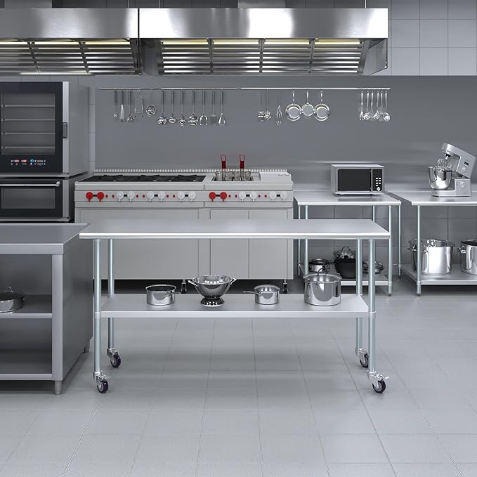 AmGood 72" Long x 24" Deep Stainless Steel Table with Casters