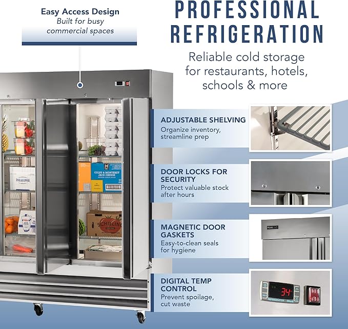 PEAKCOLD 3 Door Commercial Refrigerator - 72 Cubic Ft, 81" Wide Stainless Steel Reach-In Commercial Refrigerator with White Internal Lighting - Freestanding Industrial Fridge
