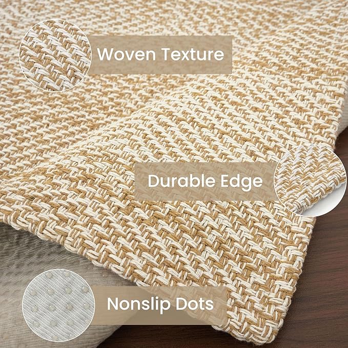 IOHOUZE Washable Area Rug 5x7 Non Slip Rubber Backed Rugs for Living Room, Dining Room Rugs Bedroom Rug, Woven Indoor Floor Carpet for Living Room Nursery, Warm Beige/Orange/Apricot